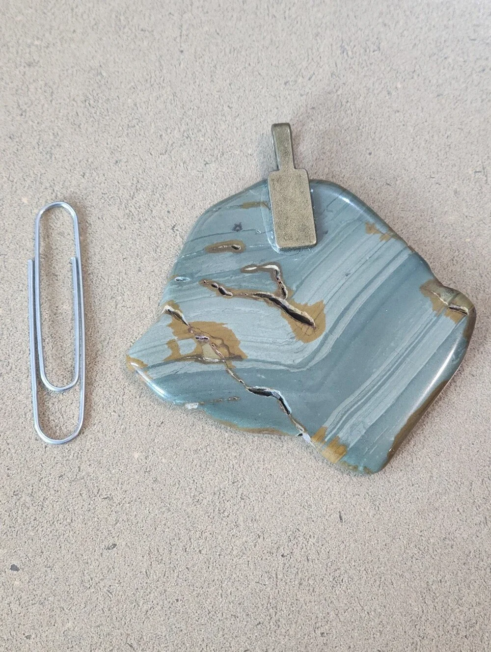 Polished Stone Pendant in Green and Brown